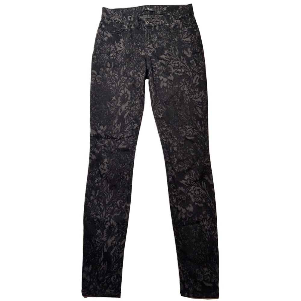 7FAM 7 FOR ALL MANKIND Women Size 24 Black Floral Skinny Made In USA Jeans EUC‎